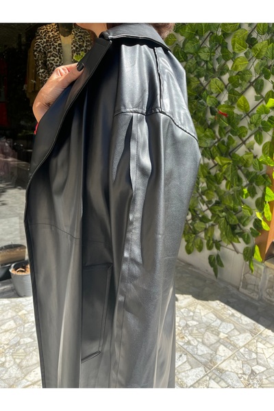 Marka Siyah Deri Trençkot