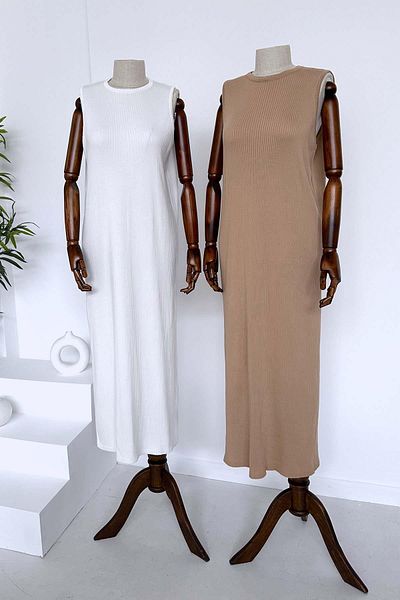 Ka Hijab Αμάνικο μουσουλμανικό φόρεμα Camel Mercerized