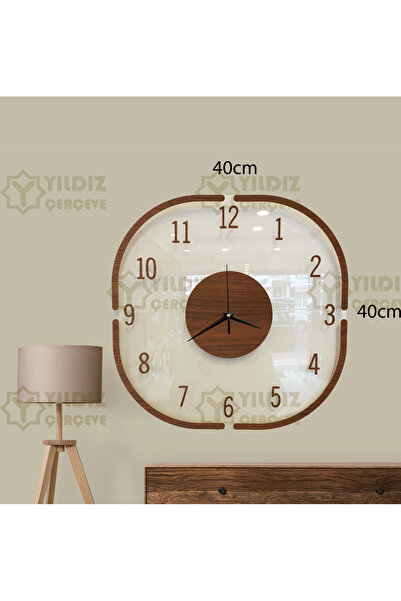 Genel Markalar Kare Şeffaf Lüx Ahşap Detaylı Duvar Saati Kare ORTA BOY Ahşap ...