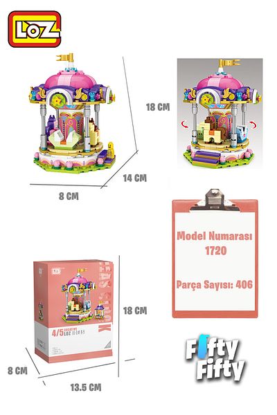 Vagonlife Loz Mini Block Series Carousel - Lz1720, 406 Piece Toy Building Set