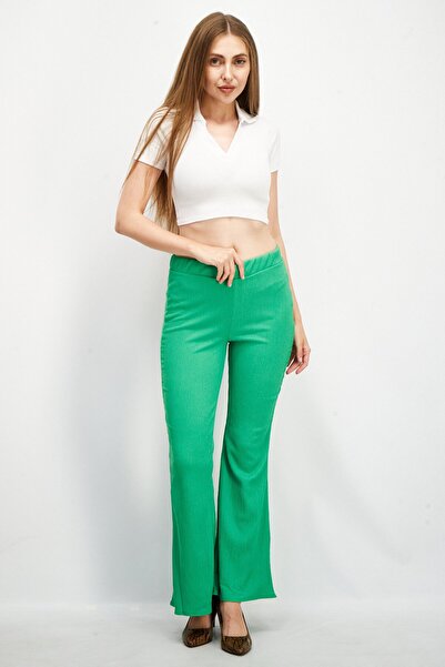 Sinsay Women Wide Leg Plain Palazzo Pants, Green