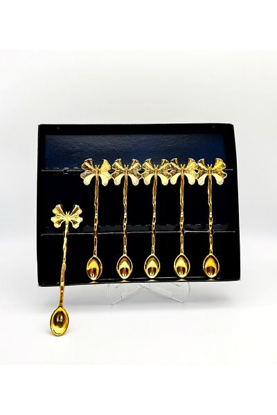 ÖzcamKristal 6 Pieces Gold Butterfly Teaspoons for 6 People