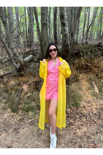 Mollycrush Unisex Water Windproof Foldable Hooded Snap Button Eva Yellow Raincoat