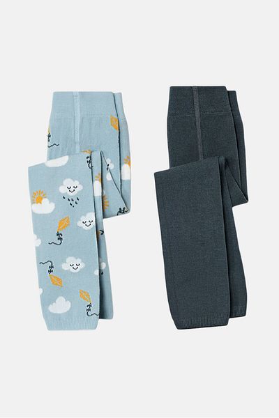 Tchibo Kids Girl 2 Pieces Graphic Knitted Leggings, Sky Blue