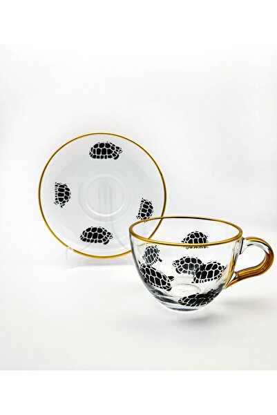 ÖzcamKristal 12 Parça 6 Kişilik Siyah Turtle Cam Nescafe Fincan Takımı