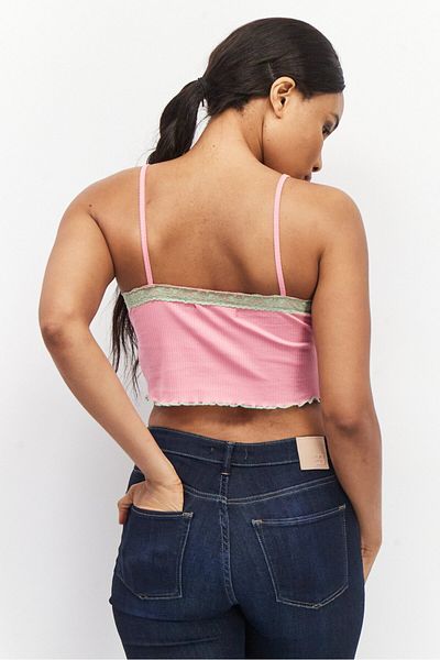 Sinsay Women V-Neck Sleeveless Textured Crop Tops, Pink/Green