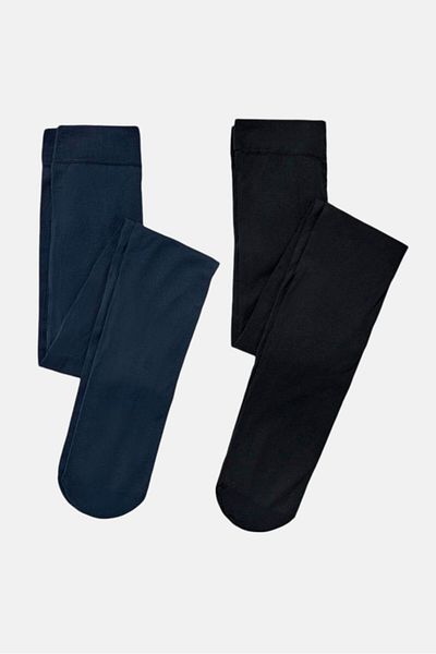 Tchibo Kids Girl 2Pcs Solid Pull On Tights, Black