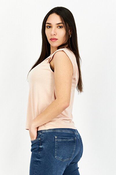 NA-KD Women Round Neck Cap Sleeves Plain Top, Light Pink