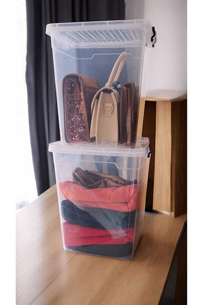 biedda 20 Liters 2 Pieces Vertical Deep Storage Organization and Storage Box with Plastic Locked Lids