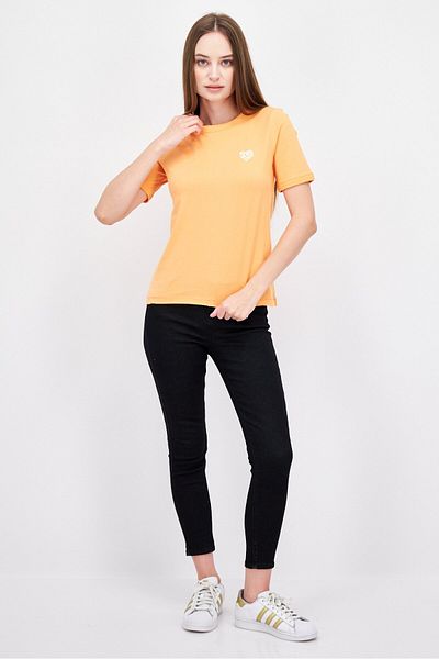 Esprit Women Crew Neck Short Sleeve Graphic Top, Orange