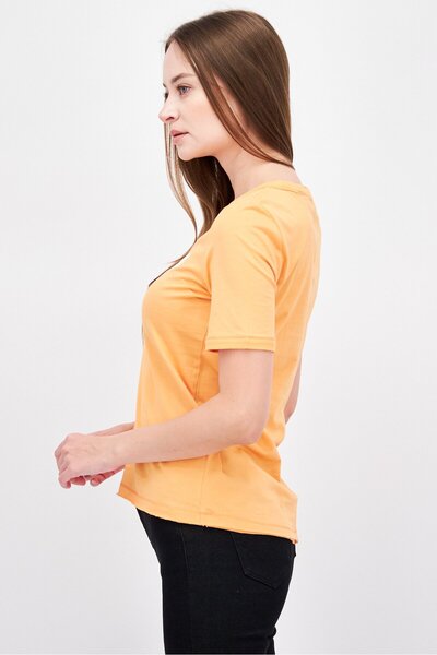 Esprit Women Crew Neck Short Sleeve Graphic Top, Orange