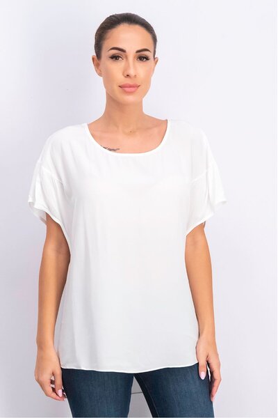 Esprit Women Round Neck Short Sleeves Plain Tunic Top, White