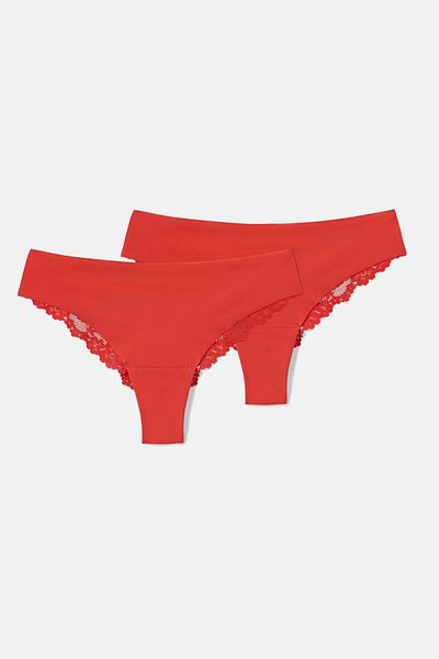 Tchibo Women 2 Piece Magic Cut Brazilian Briefs, Red