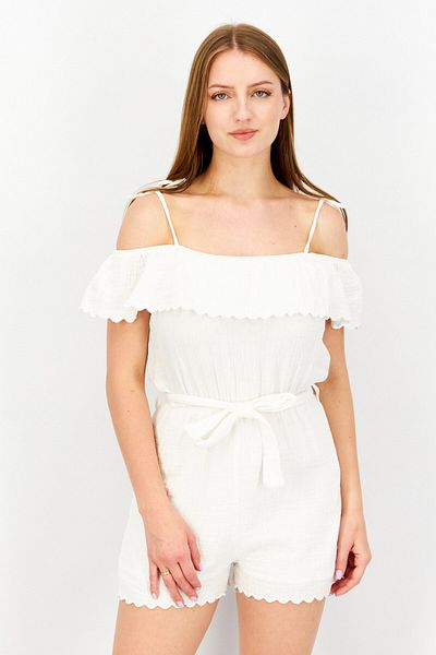 Don't Call Me Jennyfer Women Textured Cold Shoulder Playsuit, White
