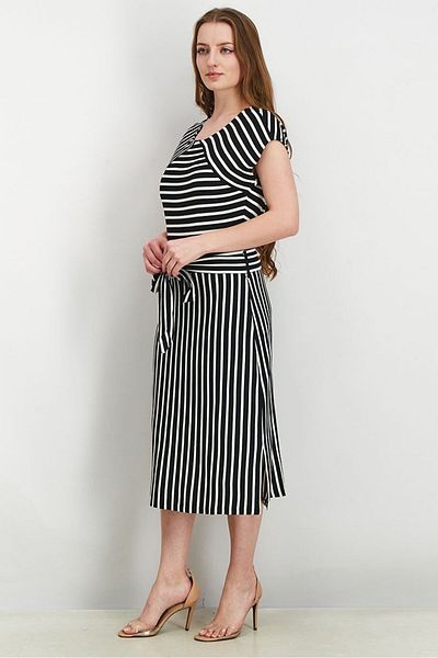 Esprit Women Tie Waist Stripe Midi Dress, Black