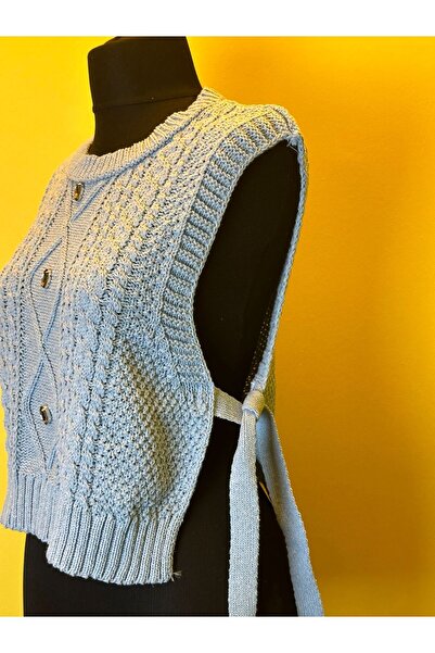 Gönülden Tasarım Knitwear ZIRCON STONE SIDE TIE SWEATER VEST CROP