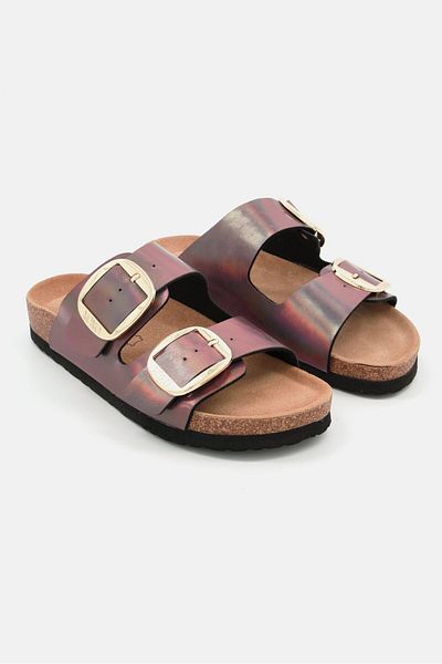 XOXO Women Slip On Cork Sandals, Metallic Diesel