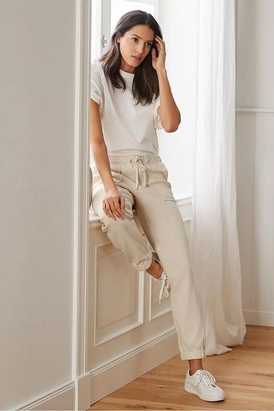 Tchibo Women Drawstring Jogger Pants, Khaki