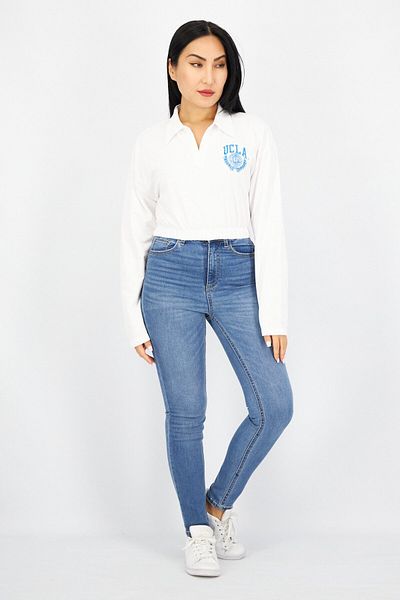 UCLA By DCMJ Women Spread Collar Embroidered Sweatshirt, White