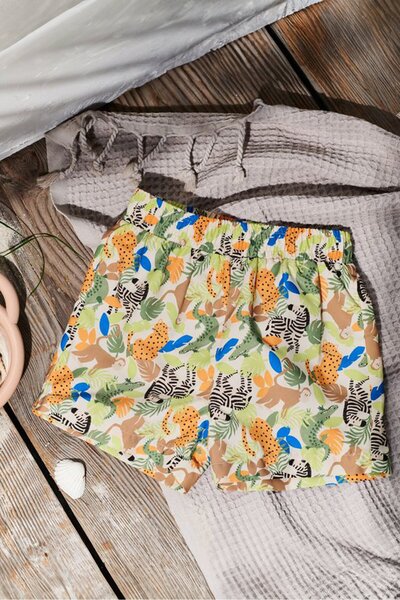 Tchibo Kids Boy Animal Print Shorts, Green Combo