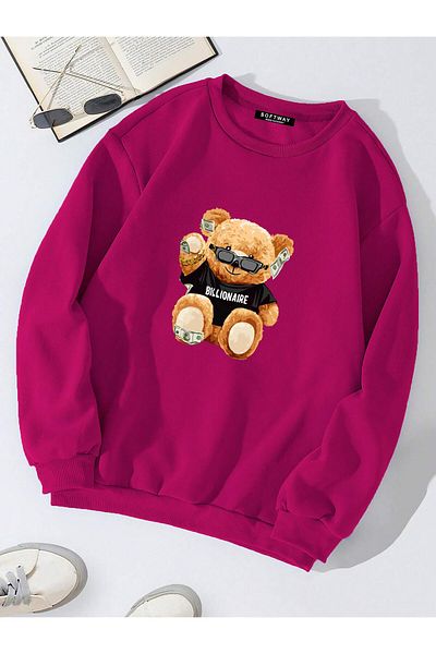 SOFTWAY Φούξια Unisex Oversize Billionaire με στάμπα με λαιμόκοψη