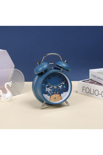 Livava Astronot Metal Masa Saati Alarmli Ve Işikli, Mavi, 16x11, Sürpriz Hedi...