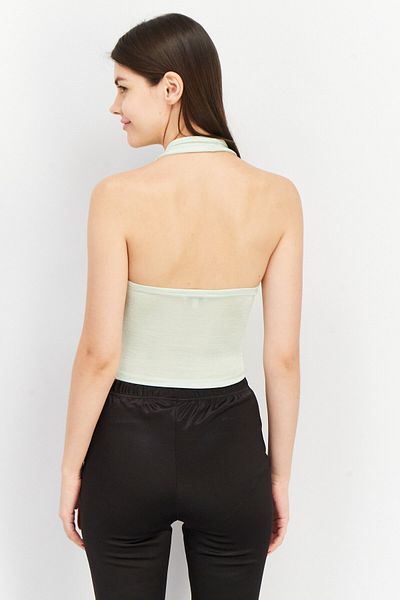 Don't Call Me Jennyfer Women Halter Neck Sleeveless Textured Crop Top, Green