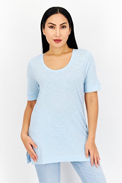 Eddie Bauer تي شيرت نسائي سادة بأكمام قصيرة ورقبة دائرية، أزرق