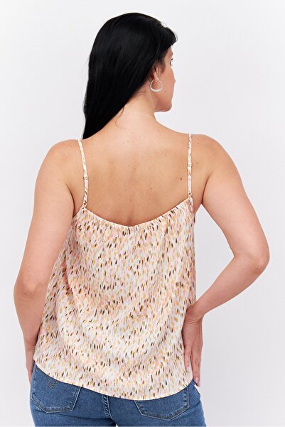 Esprit Women Square Neck Sleeveless Allover Print Top, Pink Combo