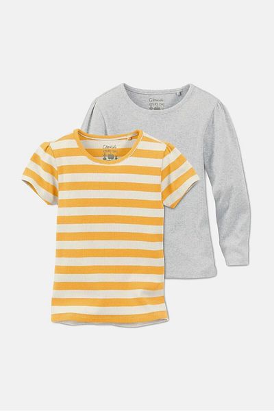 Tchibo Toddlers Girl 2 Pk Ribbed Tops, Grey and Mustard