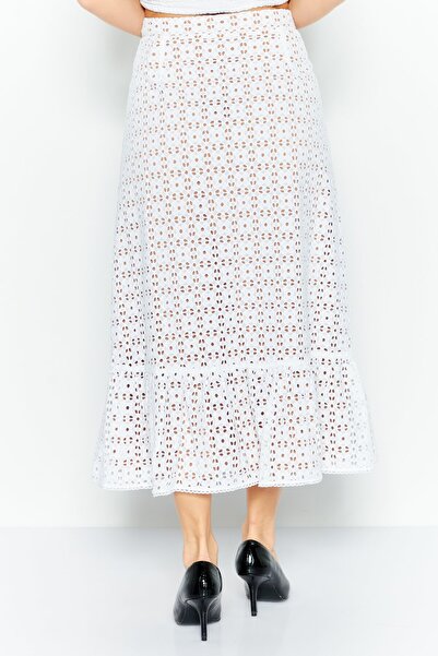 Michael Kors Women Textured Casual Midi Skirts, White/Brown