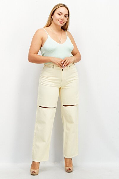 Wee Squeak Women Wide Leg Rip Non-Stretchable Jeans, Yellow