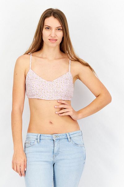 Missguided Women V-neck Sleeveless Allover Print Crop Top, Purple Combo