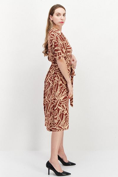 Tchibo Women Allover Print Midi Dress, Brown Combo