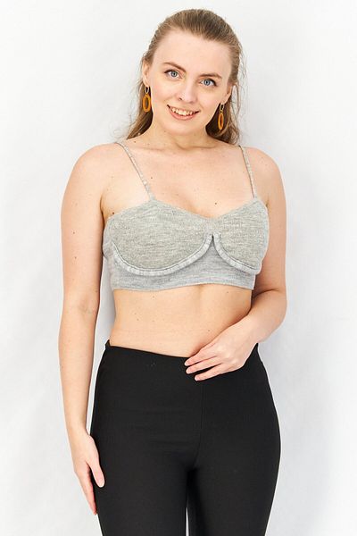 Asos Design Women Square Neck Sleeveless Textured Bralette Top, Grey