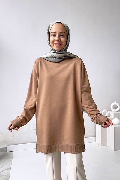 Ka Hijab Βασικό φούτερ σε χρώμα καφέ γάλακτος