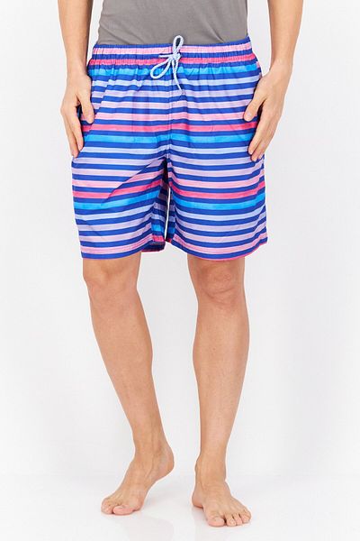 TailorByrd Men Striped Drawstring Swim Short, Blue Combo