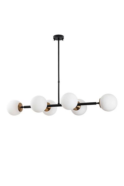 Lambadar Black Modern Globe White Glass Chandelier - Six-Piece Model