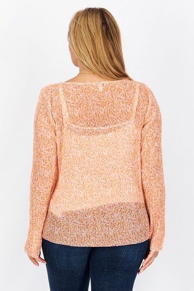Esprit Women Round Neck Long Sleeve Floral Pattern Blouse, Orange Combo