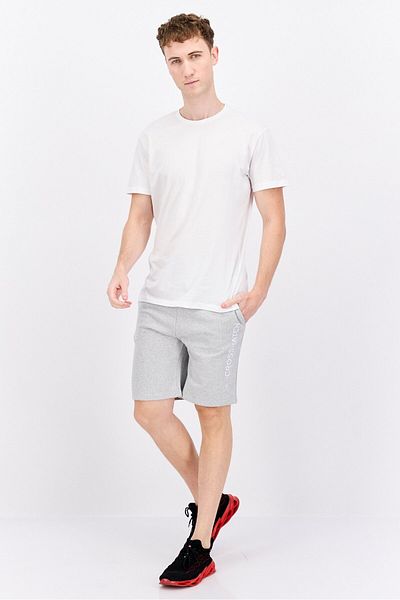 Crosshatch Men Drawstring Brand Logo Basic Shorts, Grey Marl