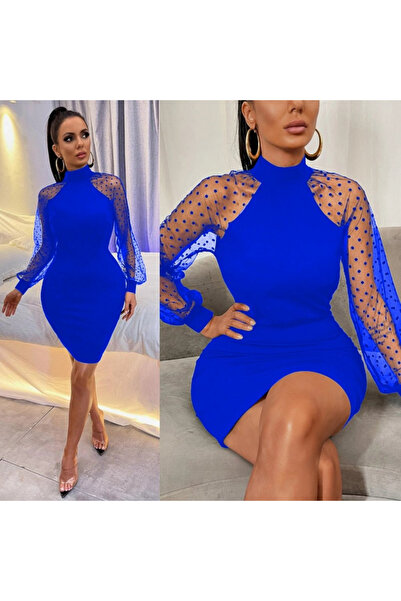 Femella Women Fashion Жіноче довге рукави з тюлевими вставками та хвилястим н...