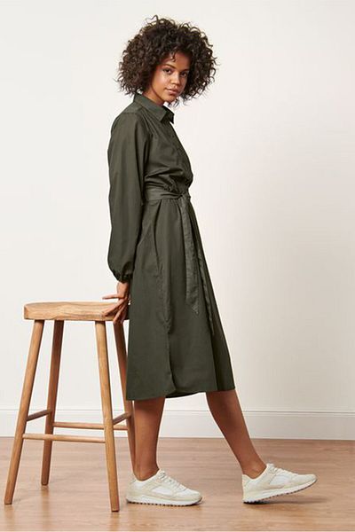 Tchibo Women Plain Poplin Dress, Dark Olive