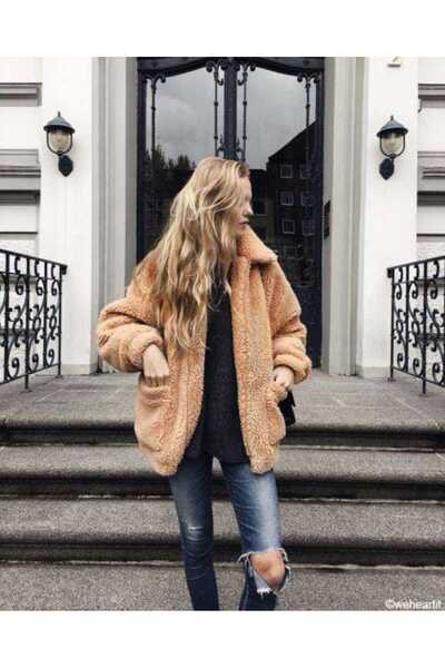 MODAALFABE Λούτρινο παλτό oversize με φερμουάρ