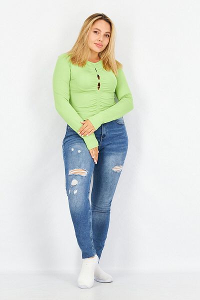 Sinsay Women Round Neck Long Sleeve Plain Top, Lime Green