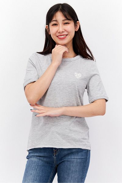 Esprit Women Round Neck Short Sleeve Heather T-shirt, Grey
