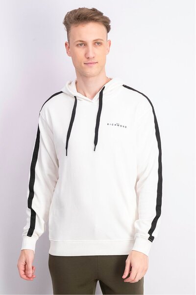 John Richmond Men Hood With Drawstring Plain Long Sleeve Sweatshirt, White an...