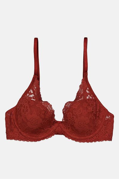 Hanky Panky Women Textured Light Padded Bra, Maroon