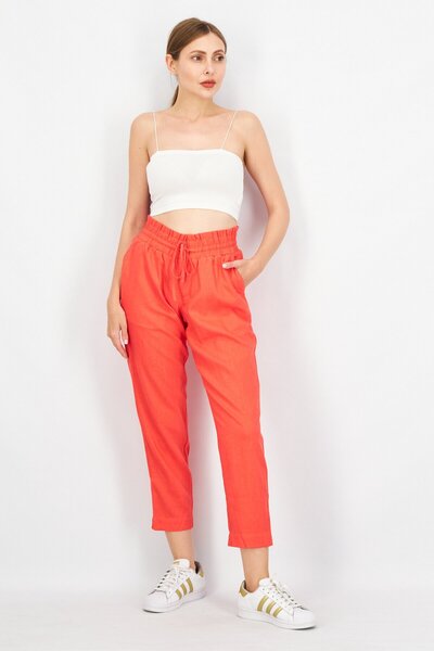 A New Day Women Solid Drawstring Tapered Pants, Red