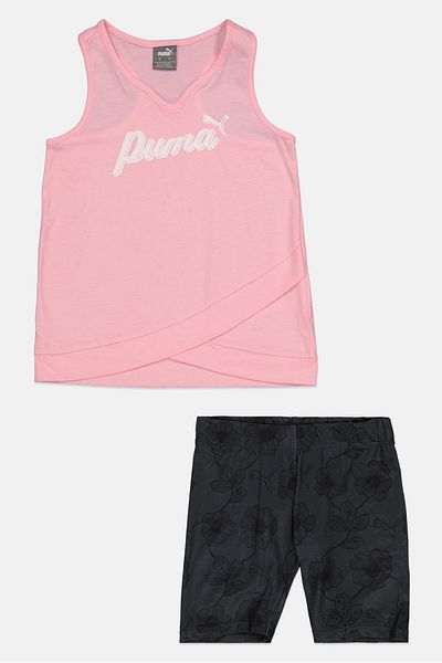 Puma Kids Girl 2 Pieces Sportwear Fit Top And Short Set, Pink/Dark Grey