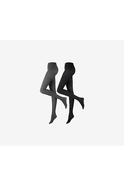 Tchibo Women 2 Pieces Plain Tights, Black